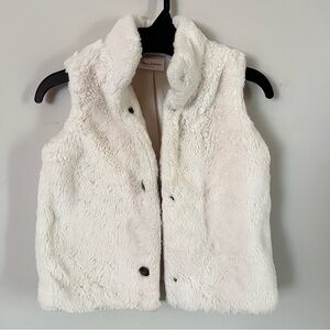 Hanna Andersson Cozy Faux Fur Vest White Minimalist Winter Core Girls Size 4
